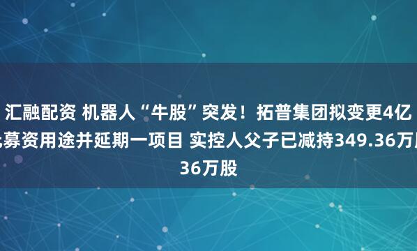 汇融配资 机器人“牛股”突发！拓普集团拟变更4亿元募资用途并延期一项目 实控人父子已减持349.36万股